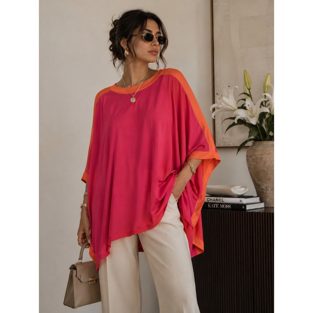 Brandis L Dress Out Loud Discovery Knit Colorblock Sport Poncho Top Oversized